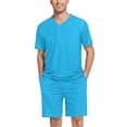 thumbnail image 1 of joogoo Men's Pajama Set Sky Blue V-Neck Pj Shorts Set 2 Piece Loungewear Sleepwear M, 1 of 7