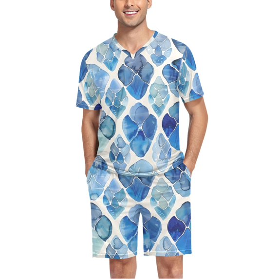 joogoo Men's Pajama Set Watercolor Tortoise Shell V-Neck Pj Shorts Set 2 Piece Loungewear Sleepwear XXL