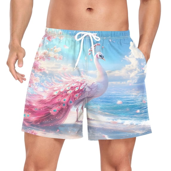 joogoo Men's Peacock Beach Swim Trunks with Liner Pocket Beach Shorts X-Large