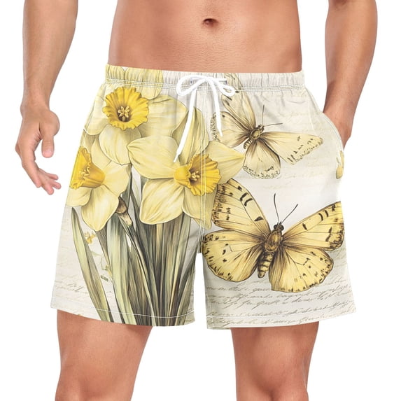 joogoo Men's Retro Butterfly Swim Trunks with Liner Pocket Beach Shorts XX-Large