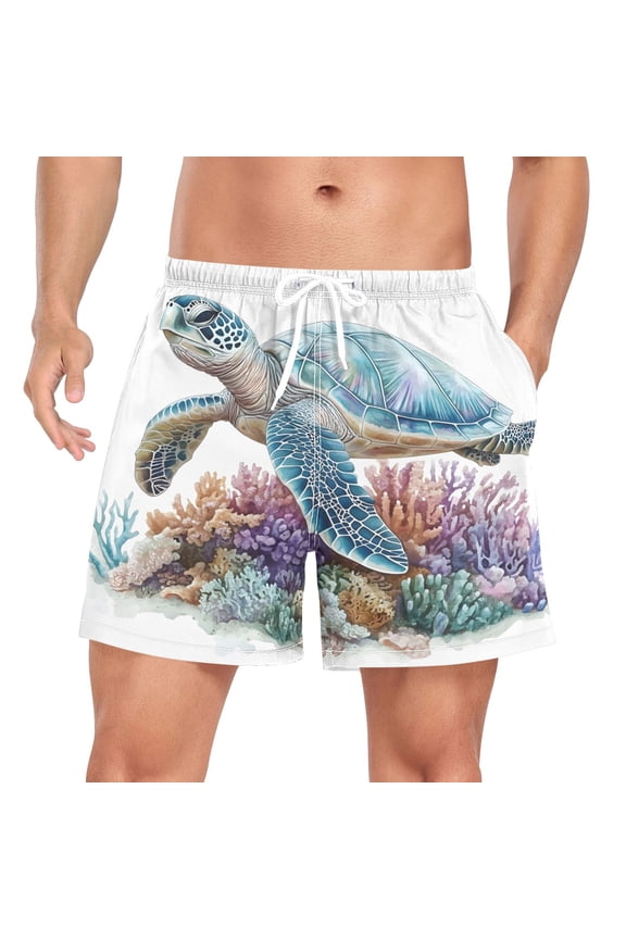 Men's Sea Turtle Swim Trunks with Liner Pocket Beach Shorts Large