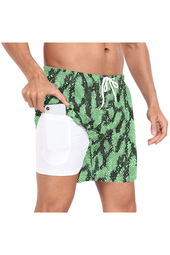 Men's Snake Pattern-1 Swim Trunks with Liner Pocket Beach Shorts L