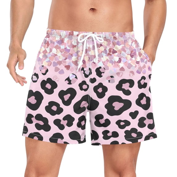 joogoo Men's Sparkling Glitter Leopard Swim Trunks with Liner Pocket Beach Shorts XX-Large