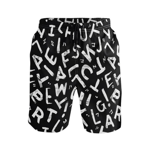 joogoo Men's Swim Trunks Alphabet Pattern Beach Shorts with Pockets XL