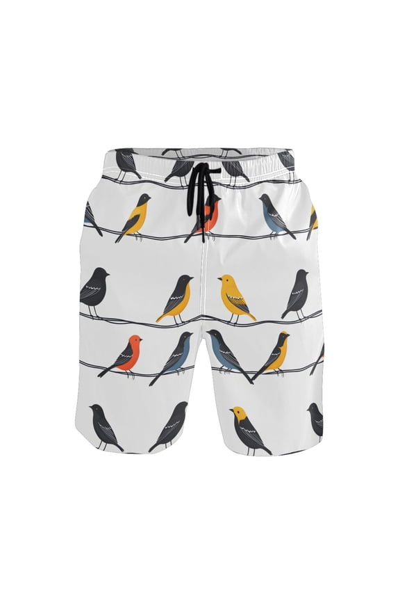 Men's Swim Trunks Animal Birds Beach Shorts with Pockets L