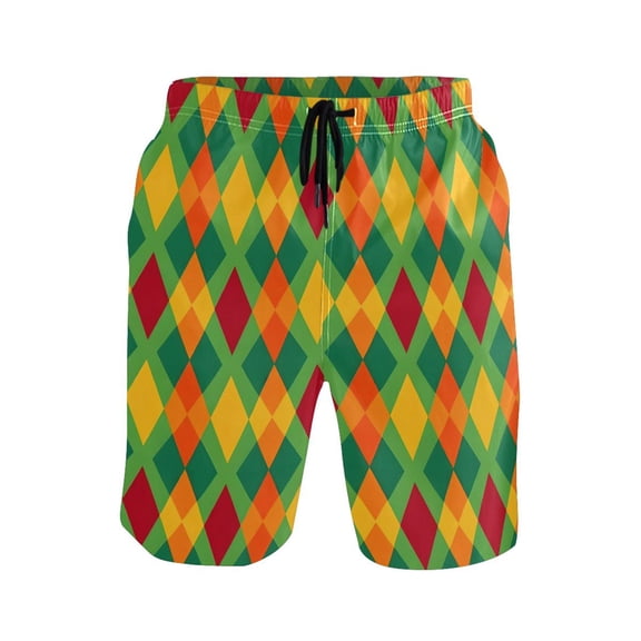 joogoo Men's Swim Trunks Art Checkered Grid Beach Shorts with Pockets S