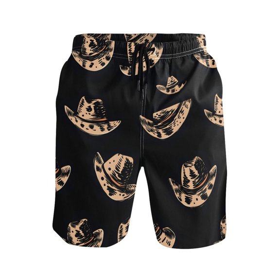 joogoo Men's Swim Trunks Art Hat Pattern Beach Shorts with Pockets M