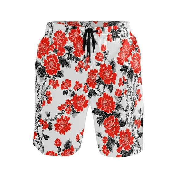 joogoo Men's Swim Trunks Art Rose Flower Beach Shorts with Pockets XL