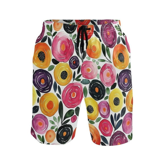 joogoo Men's Swim Trunks Artistic Flower Beach Shorts with Pockets 2XL