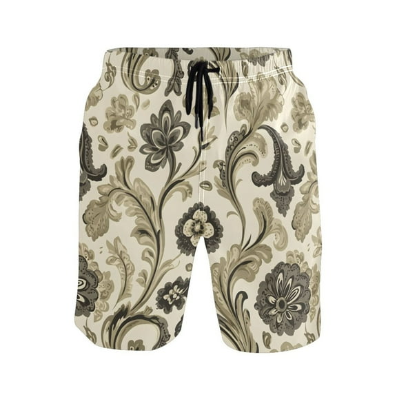 joogoo Men's Swim Trunks Artistic Paisley Floral Beach Shorts with Pockets L