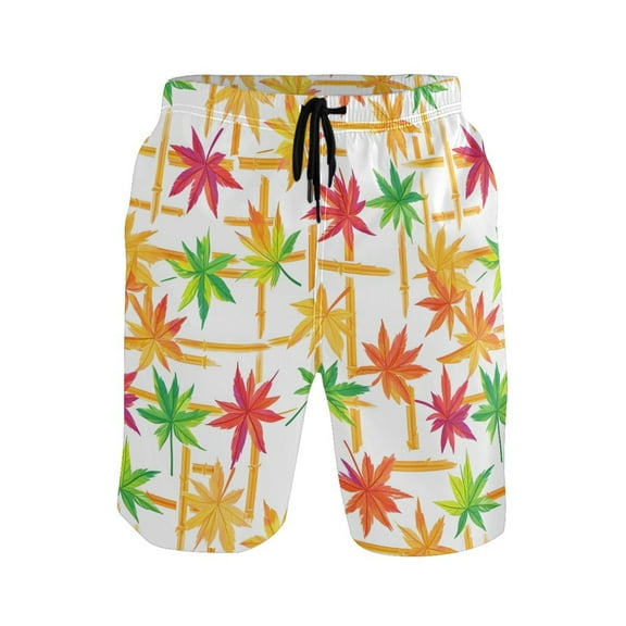 joogoo Men's Swim Trunks Autumn Fall Maple Leaves Beach Shorts with Pockets S