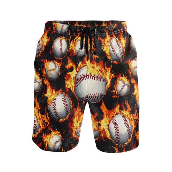 joogoo Men's Swim Trunks Baseball with Fire Beach Shorts with Pockets L