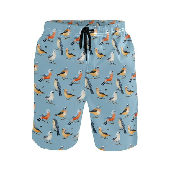 joogoo Men's Swim Trunks Birds on Blue Beach Shorts with Pockets S