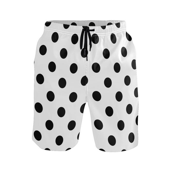 joogoo Men's Swim Trunks Black Polka Dots Beach Shorts with Pockets M