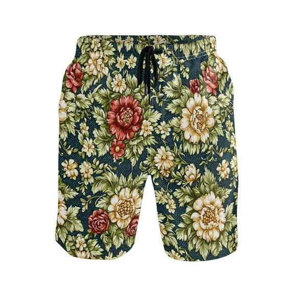 joogoo Men's Swim Trunks Bloom Flower Beach Shorts with Pockets 2XL