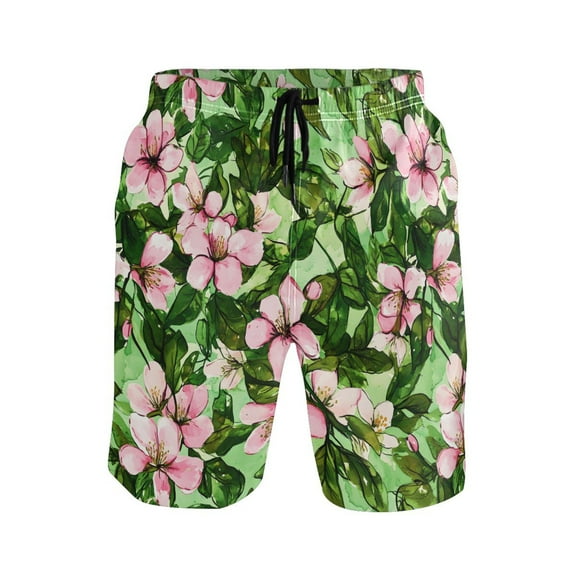 joogoo Men's Swim Trunks Blossom Flower Beach Shorts with Pockets 2XL