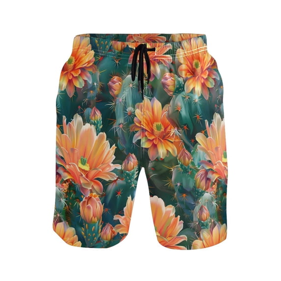 joogoo Men's Swim Trunks Cactus Flowers Beach Shorts with Pockets S