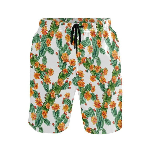 joogoo Men's Swim Trunks Cactus with Flower Beach Shorts with Pockets S