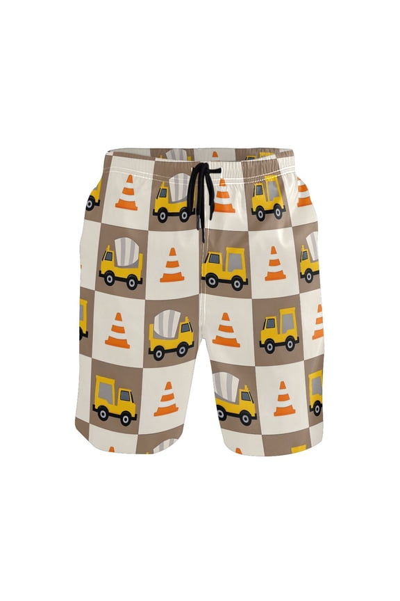 Men's Swim Trunks Carton Trucks Vehicles Beach Shorts with Pockets M