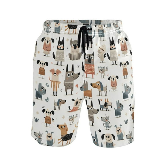 joogoo Men's Swim Trunks Cartoon Doodle Dogs Beach Shorts with Pockets XL