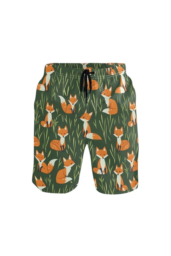 Men's Swim Trunks Cartoon Foxes Beach Shorts with Pockets M