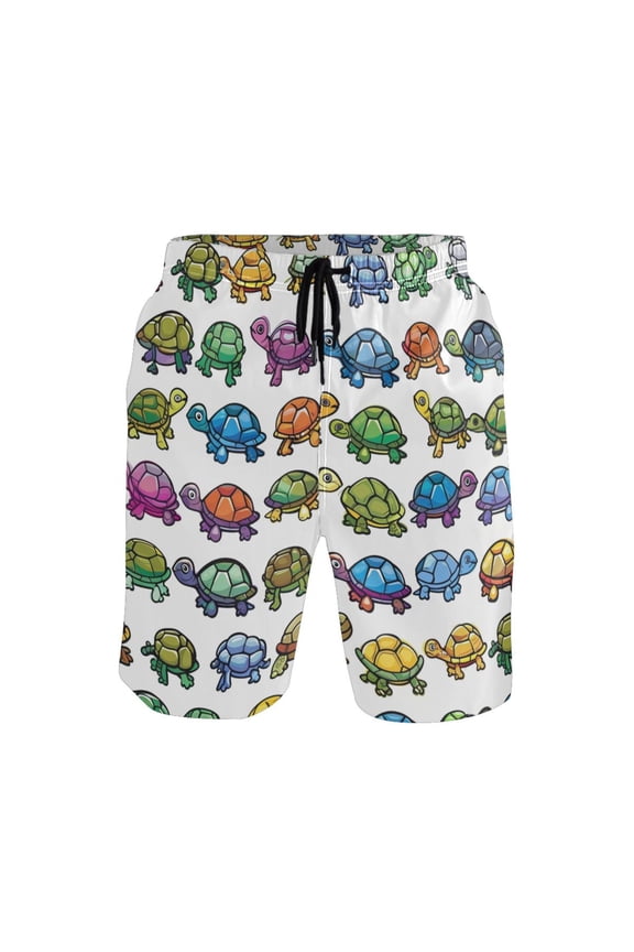 Men's Swim Trunks Cartoon Turtle Cute Beach Shorts with Pockets S