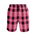 thumbnail image 1 of joogoo Men's Swim Trunks Checkered Pink Grid Print Beach Shorts with Pockets L, 1 of 6