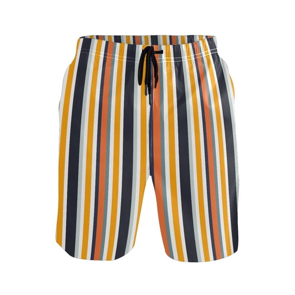 joogoo Men's Swim Trunks Colorful Stripe Beach Shorts with Pockets XL