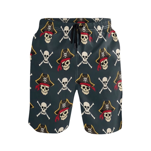 joogoo Men's Swim Trunks Cool Skull Pattern Beach Shorts with Pockets M