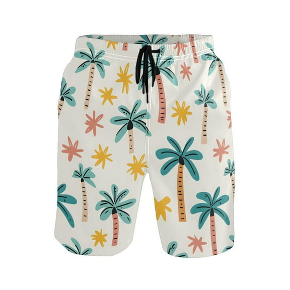 joogoo Men's Swim Trunks Cute Palm Tree Beach Shorts with Pockets S