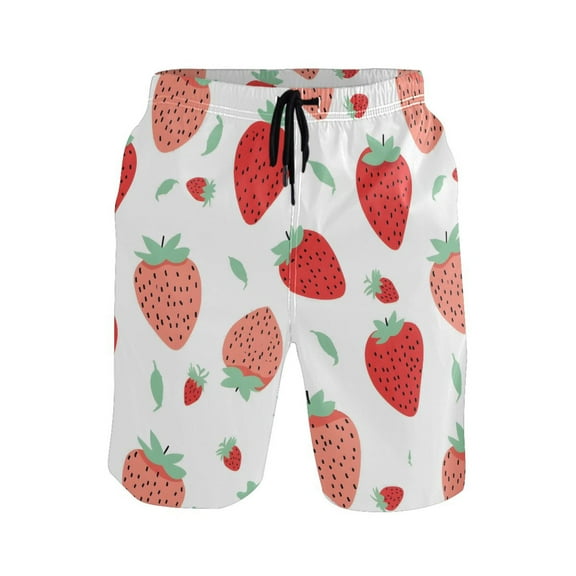 joogoo Men's Swim Trunks Cute Strawberry Beach Shorts with Pockets M