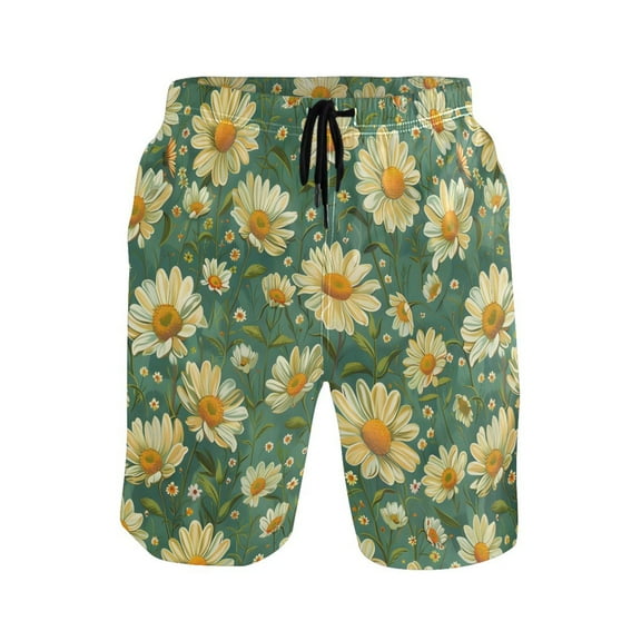joogoo Men's Swim Trunks Daisy Flowers Beach Shorts with Pockets L