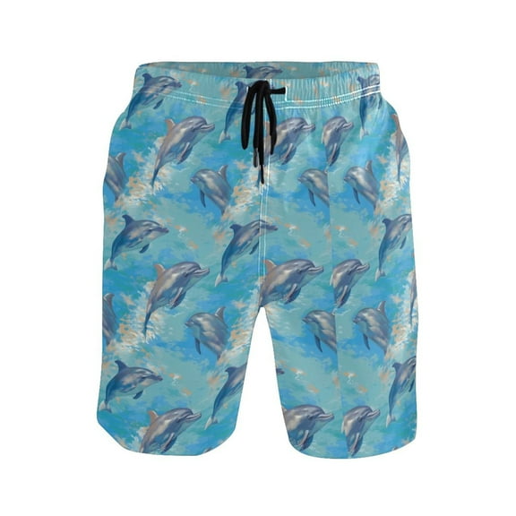 joogoo Men's Swim Trunks Dolphins in Water Beach Shorts with Pockets S
