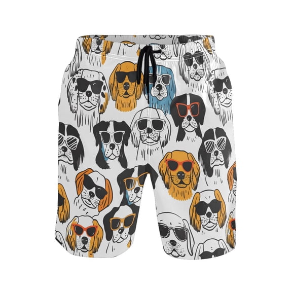 joogoo Men's Swim Trunks Doodle Dogs in Sunglasses Beach Shorts with Pockets S
