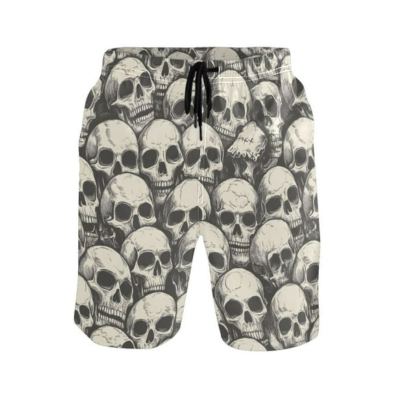joogoo Men's Swim Trunks Doodle Skeleton Beach Shorts with Pockets S