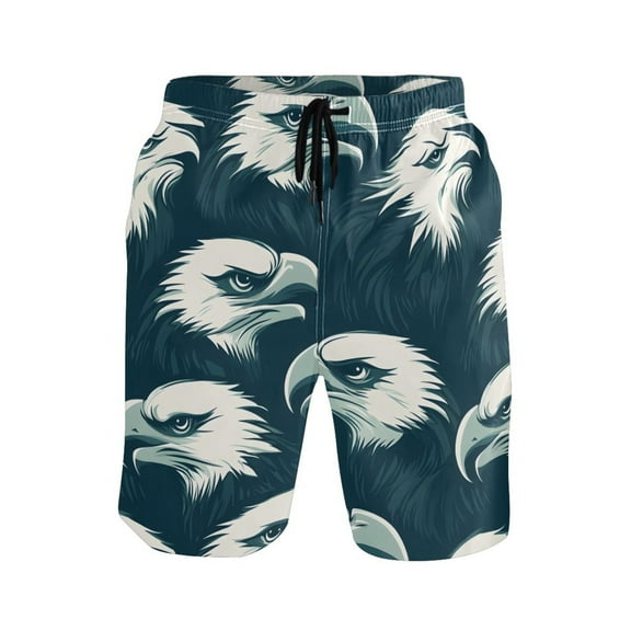 joogoo Men's Swim Trunks Eagles Pattern Beach Shorts with Pockets M