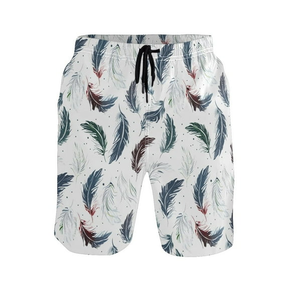 joogoo Men's Swim Trunks Feathers Beach Shorts with Pockets XL