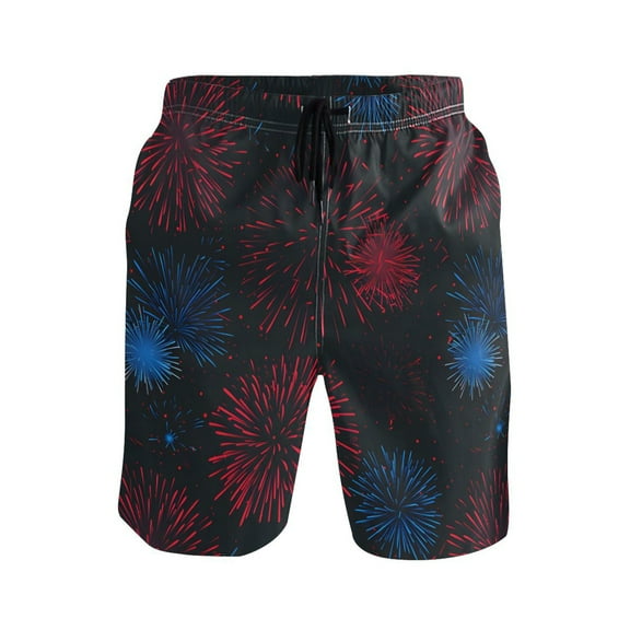 joogoo Men's Swim Trunks Fireworks Paint Beach Shorts with Pockets L