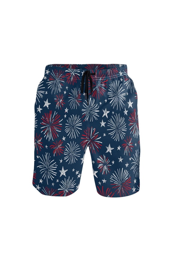 Men's Swim Trunks Flag Independence Day Beach Shorts with Pockets M