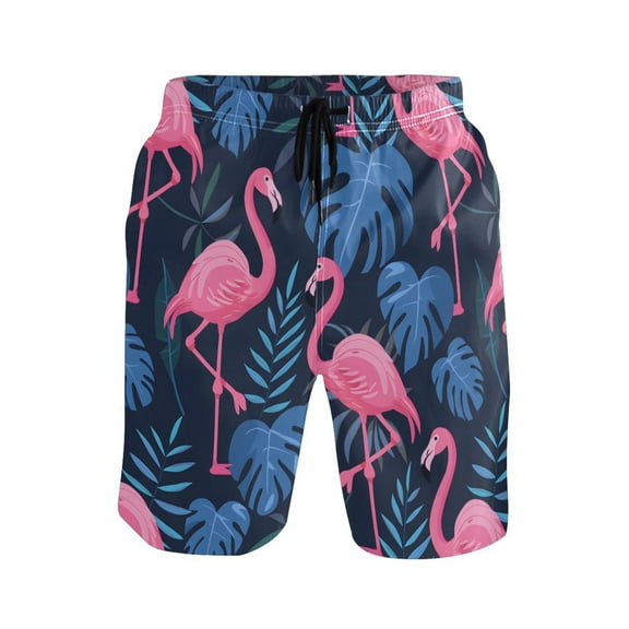 joogoo Men's Swim Trunks Flamingo Summer Palm Leaves Beach Shorts with Pockets M