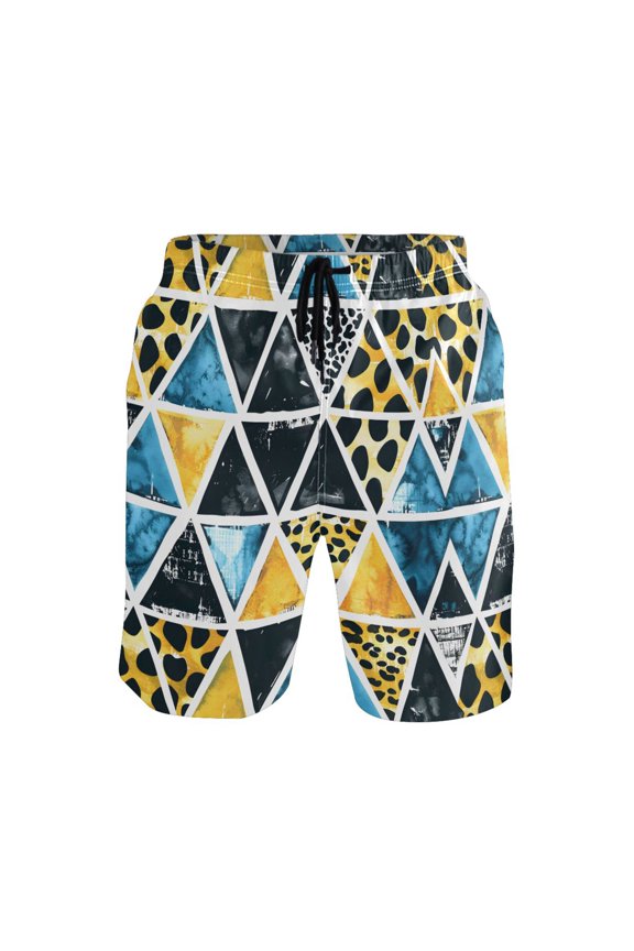 Men's Swim Trunks Geometric Leopard Stripes Beach Shorts with Pockets 2XL