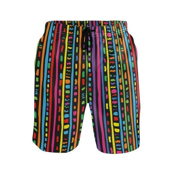 joogoo Men's Swim Trunks Geometric Rainbow Stripes Beach Shorts with Pockets S