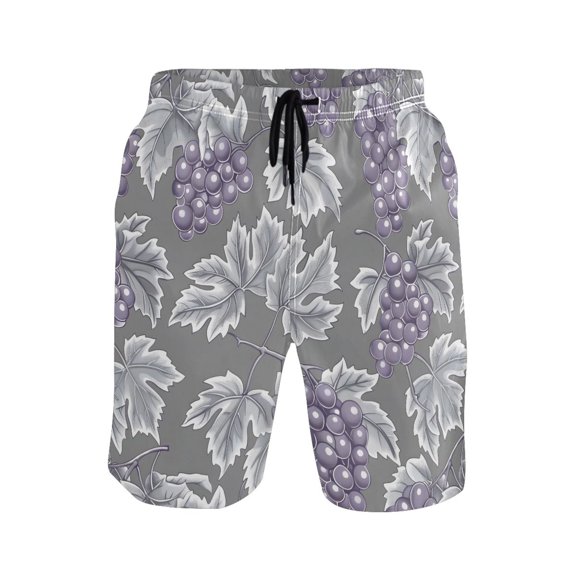 joogoo Men's Swim Trunks Grape Print on Gray Beach Shorts with Pockets S