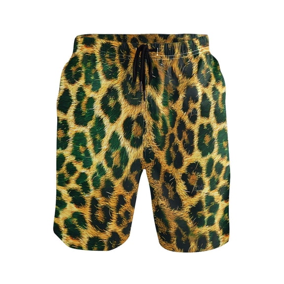 joogoo Men's Swim Trunks Green Leopard Print Beach Shorts with Pockets M