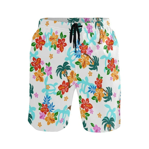 joogoo Men's Swim Trunks Hibiscus Flowers Beach Shorts with Pockets XL