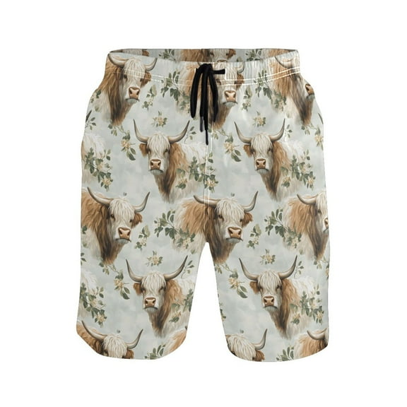 joogoo Men's Swim Trunks Highland Cattle Beach Shorts with Pockets S