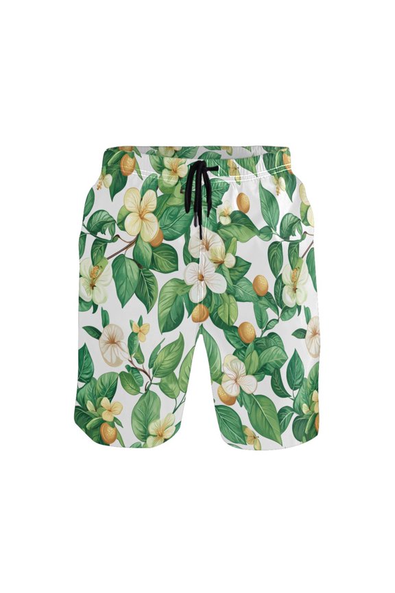 Men's Swim Trunks Jasmine Flowers Beach Shorts with Pockets S