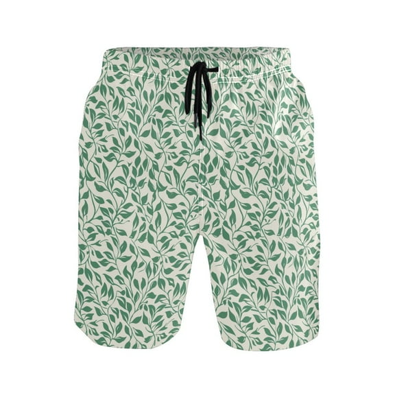 joogoo Men's Swim Trunks Leaf Green Beach Shorts with Pockets S