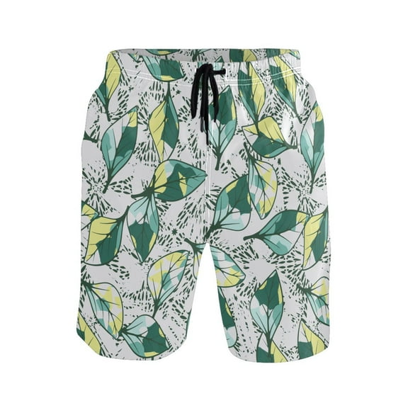 joogoo Men's Swim Trunks Leaves with Splashes Beach Shorts with Pockets S
