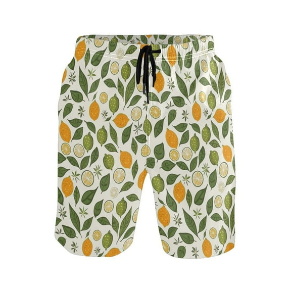 joogoo Men's Swim Trunks Lemon and Green Leaves Beach Shorts with Pockets L